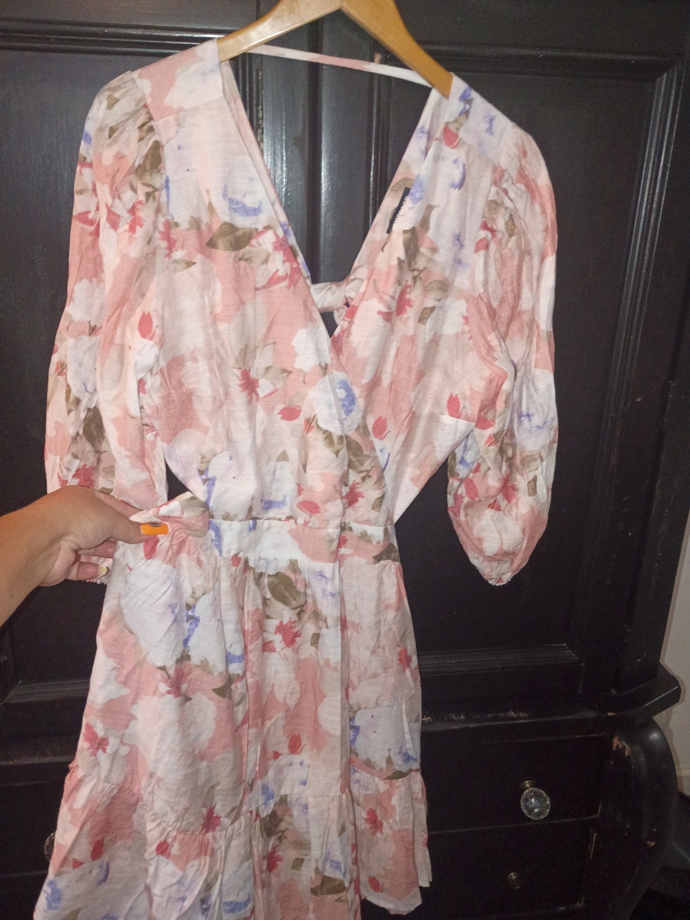 Express Floral Wrap Mini Dress in Blush Pink and Blue
